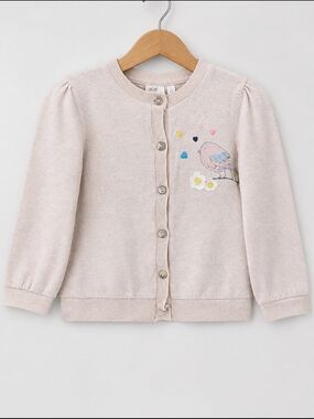 5/$35 H&M Pink Embroidered Bird Cardigan Button Front 1.5–2Y